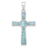 Sterling Silver Rhodium-plated Larimar Cross Pendant