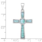 Sterling Silver Rhodium-plated Larimar Cross Pendant - Image 4