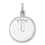 SS Rhodium-plated Circle Disk and Cross with Clear Crystal Pendant