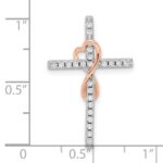 Sterling Silver Rhod-plated Rose-tone CZ Cross/Heart Infinity Chain Slide - Image 4
