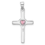 Sterling Silver Rhodium-plated Pink Heart CZ Cross Pendant - Image 3