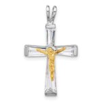 Sterling Silver Rhodium-plated Gold-tone CZ Crucifix Pendant