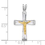 Sterling Silver Rhodium-plated Gold-tone CZ Crucifix Pendant - Image 4