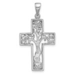 Sterling Silver Rhodium-Plated Polished Tree in Cross Pendant - Image 3