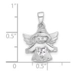 Sterling Silver Rhodium-plated Heart CZ Angel Pendant - Image 4