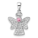 Sterling Silver Rhodium-plated Pink and Clear CZ Angel Pendant