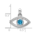 Sterling Silver Rhodium-plated Blue Zircon and CZ Evil Eye Pendant - Image 4