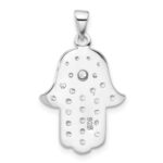 Sterling Silver Rhodium-plated Blue and White CZ Hamsa Eye Pendant - Image 3