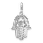 Sterling Silver Rhodium-plated CZ Evil Eye Hamsa Pendant - Image 3