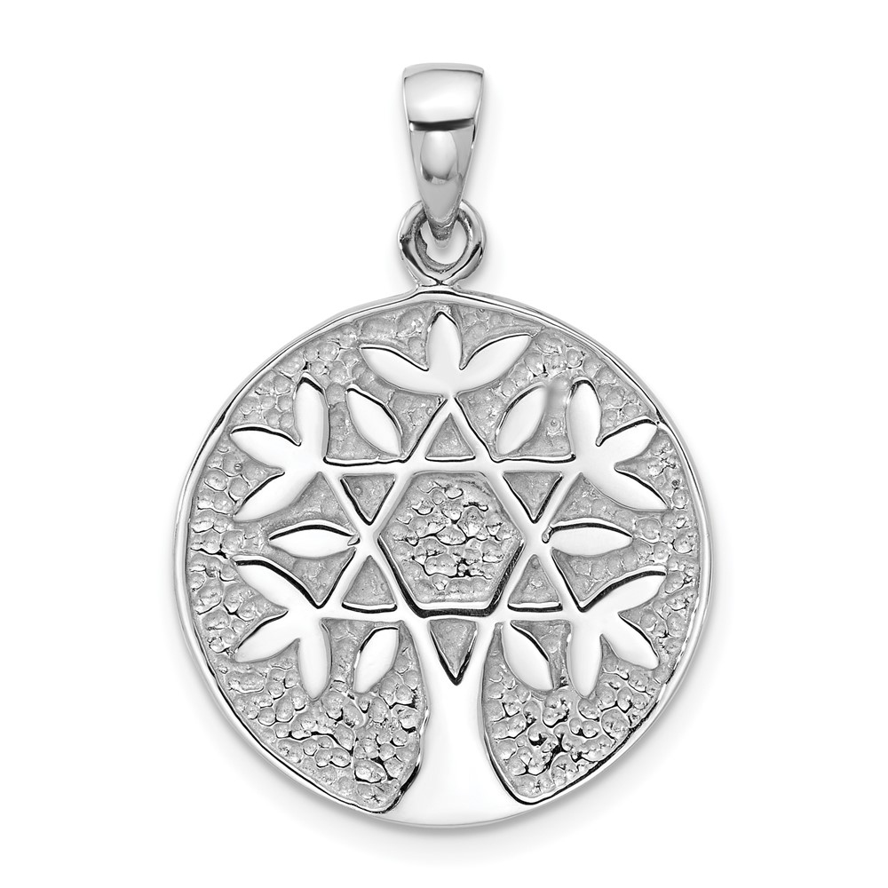 QC11487.jpg Sterling Silver Rhodium-Plated Polished Star of David in Tree Round Pendant - Image 1