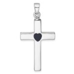 Sterling Silver Rhodium-plated Polished Latin Cross with Enameled Heart Ash Holder Pendant
