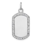 Sterling Silver Rhodium-plated Polished CZ Engraveable Dog Tag Pendant