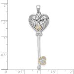 Sterling Silver Rhodium-plated with 14k Accent Polished CZ Filigree Heart Key Pendant - Image 4