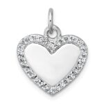 Sterling Silver Rhodium-plated Polished CZ Engraveable Heart Pendant