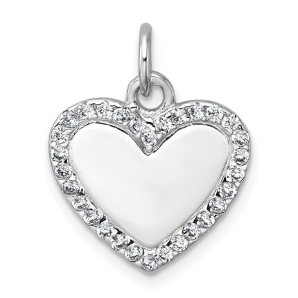 Sterling Silver Rhodium-plated Polished CZ Engraveable Heart Pendant