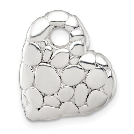 Sterling Silver Polished Pebbled Heart Chain Slide Pendant