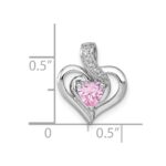 Sterling Silver Rhodium-plated Polished Pink and White Heart CZ in Open Heart Chain Slide Pendant - Image 4