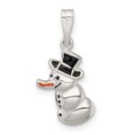 Sterling Silver Polished and Enameled Snowman Charm