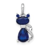 Sterling Silver Rhodium-plated Blue Lab Created Sapphire Cat Pendant