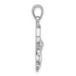 Sterling Silver Rhodium-plated Polished Mother of Pearl Cat Hanging on Ring Pendant - Image 2