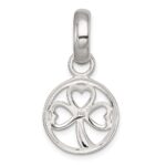 Sterling Silver Polished Cut-out 3-leaf Clover in Circle Pendant - Image 3