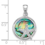 Sterling Silver Rhodium-plated Polished Abalone Circle with Textured Starfish Pendant - Image 4