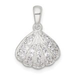 Sterling Silver Polished CZ Shell Pendant