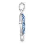 Sterling Silver Rhodium-plated Polished Blue and Black Crystal Dolphins Heart Shape Pendant - Image 2