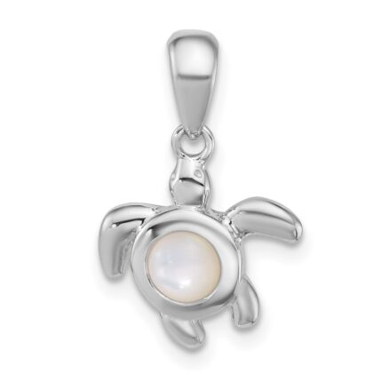 Sterling Silver Rhodium-plated Polished Mother of Pearl Turtle Pendant