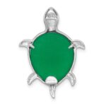 Sterling Silver Rhodium-plated Polished Dyed Jade Quartz Turtle Chain Slide Pendant - Image 3