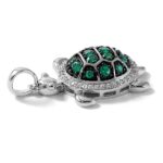 Sterling Silver White and Black Rhodium-plated White and Green CZ Turtle Pendant - Image 5