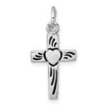 Sterling Silver Rhodium-plated Enameled Polished Heart Cross Pendant