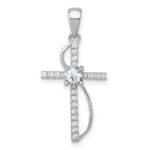 Sterling Silver Rhodium-plated Polished Fancy CZ Latin Cross Pendant