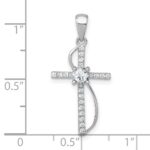 Sterling Silver Rhodium-plated Polished Fancy CZ Latin Cross Pendant - Image 4