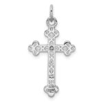 Sterling Silver Rhodium-plated with 14k Accent Polished CZ Budded Cross Pendant - Image 3