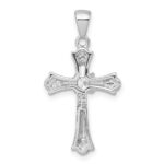 Sterling Silver Rhodium-plated Center CZ Fleur de Lis Cross Pendant - Image 3
