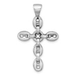 Sterling Silver Rhodium-plated Polished Puffed Mariner/Anchor Link Cross Pendant - Image 3