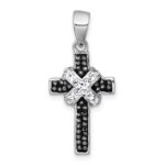 sterling Silver Rhodium-plated Black And White Crystal -X- Cross Pendant