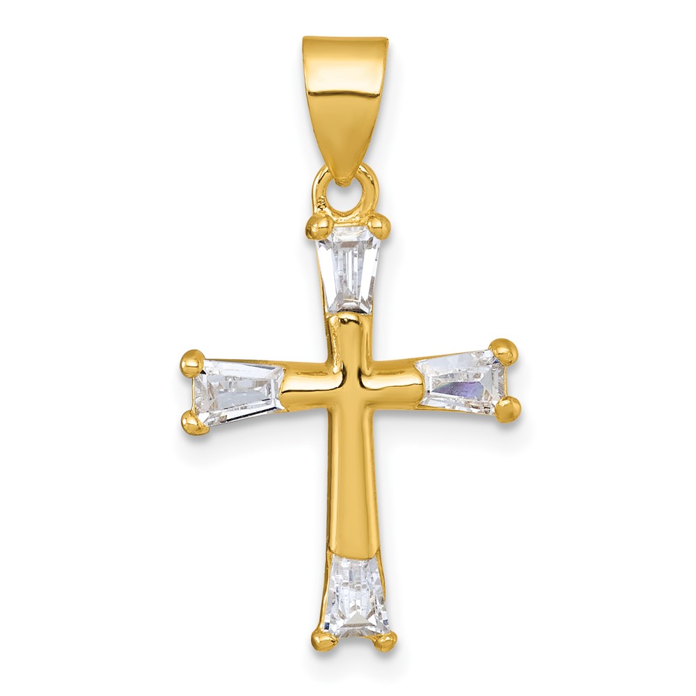QC11646.jpg Sterling Silver Gold-tone Polished Tapered Baguette CZ Cross Pendant - Image 1
