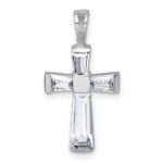 Sterling Silver Rhodium-plated Polished Baguette CZ Cross Pendant