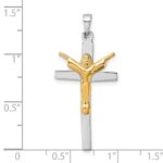 Sterling Silver Rhodium-plated Gold-tone Crucifix with Raised Arms Pendant - Image 4