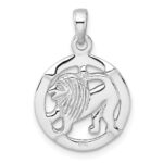 Sterling Silver Rhodium-plated Polished Reversible Leo Lion in Circle Zodiac Pendant - Image 3