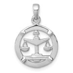 Sterling Silver Rhodium-plated Polished Reversible Libra Scales in Circle Zodiac Pendant