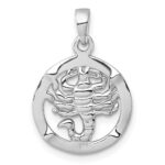 Sterling Silver Rhodium-plated Polished Reversible Scorpio in Circle Zodiac Pendant - Image 3