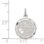 Sterling Silver Rhodium-plated I Love You Disc Charm - Image 3