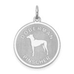 Sterling Silver Rhodium-plated Doberman Pinscher Disc Charm