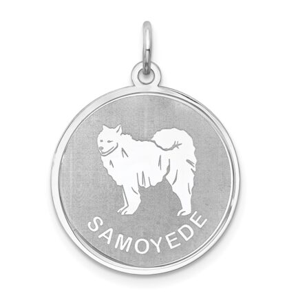 Sterling Silver Rhodium-plated Samoyed Disc Charm