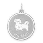 Sterling Silver Rhodium-plated Shih Tzu Disc Charm