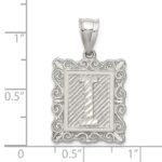 Sterling Silver Square Diamond-cut Letter I Initial Pendant - Image 4