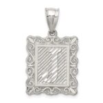 Sterling Silver Square Diamond-cut Letter J Initial Pendant